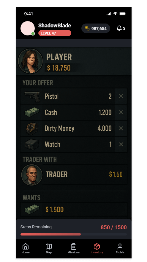 Trade your loot with NPC traders and real world players