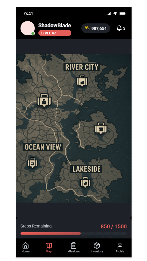 Explore locations across the game map by making steps in the real world.