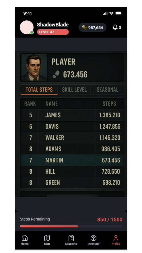 Compete on the leaderboard by out-stepping rival gang members
